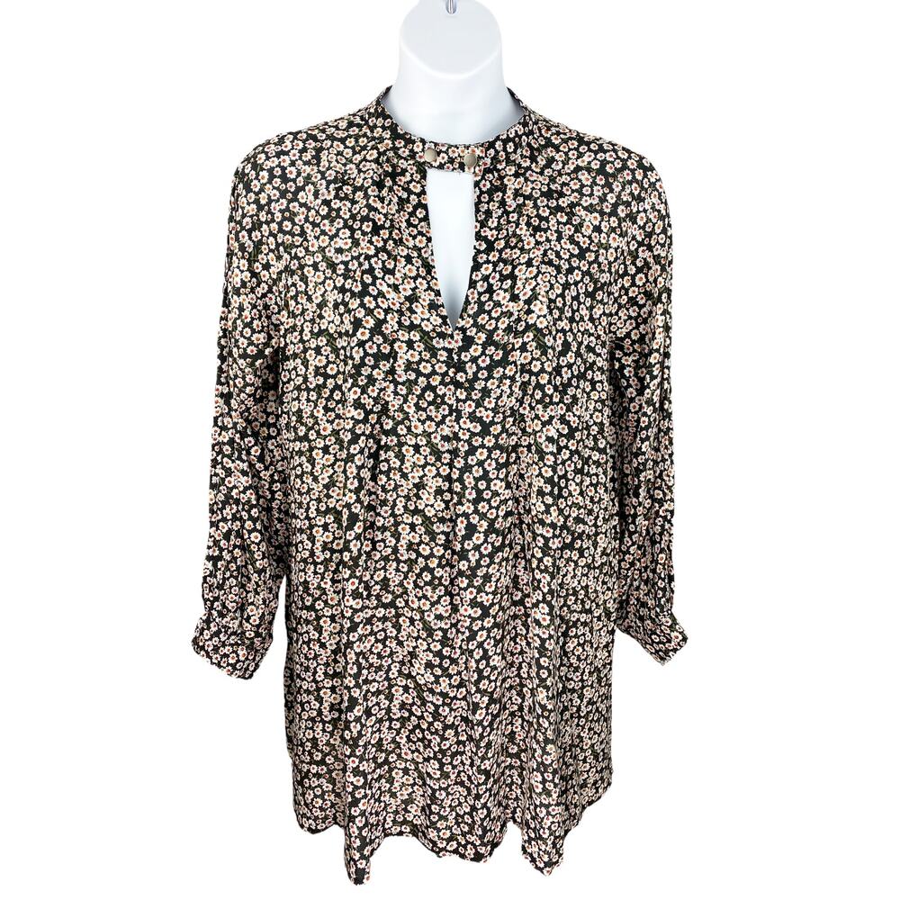 UMGEE BOHO Floral Trapeze Dress Black White Large